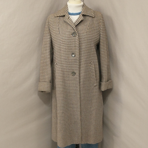 Houndstooth Check Vintage Wool Coat A Line Swing Shape 50s